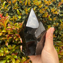 Load image into Gallery viewer, Silver Sheen Obsidian Flame Carving from Mexico