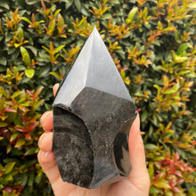 Load image into Gallery viewer, Silver Sheen Obsidian Flame Carving from Mexico