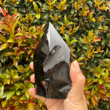 Load image into Gallery viewer, Silver Sheen Obsidian Flame Carving from Mexico