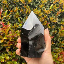 Load image into Gallery viewer, Silver Sheen Obsidian Flame Carving from Mexico