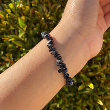 Load image into Gallery viewer, Black Tourmaline Crystal Drilled Chipstone Bracelet for Protection & Energy Purification