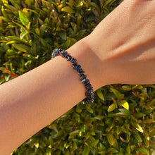 Load image into Gallery viewer, Black Tourmaline Crystal Drilled Chipstone Bracelet for Protection & Energy Purification