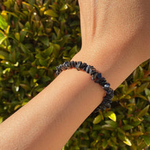Load image into Gallery viewer, Black Tourmaline Crystal Drilled Chipstone Bracelet for Protection & Energy Purification