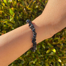 Load image into Gallery viewer, Black Tourmaline Crystal Drilled Chipstone Bracelet for Protection & Energy Purification