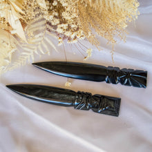 Load image into Gallery viewer, Silver Sheen Obsidian Dagger for Protection