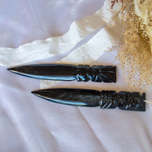 Load image into Gallery viewer, Silver Sheen Obsidian Dagger for Protection
