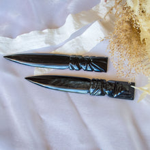Load image into Gallery viewer, Silver Sheen Obsidian Dagger for Protection