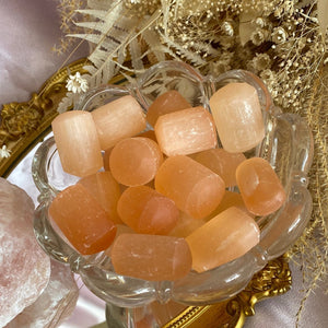 Peach Orange Selenite Tumbled Freeform Stones, for Forgiveness & Acceptance