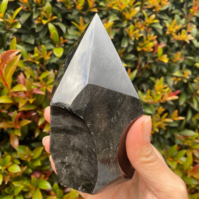 Silver Sheen Obsidian Flame Carving from Mexico