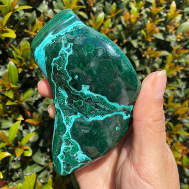 Polished Blue Chrysocolla Crystal with Green Malachite Freeform