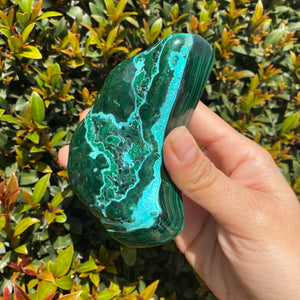 Polished Blue Chrysocolla Crystal with Green Malachite Freeform