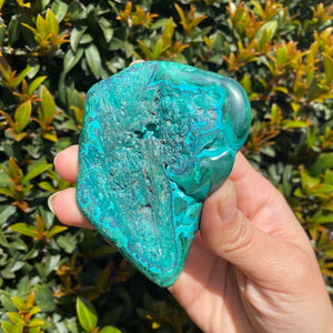 Freeform Blue Chrysocolla Stone with Green Malachite Pattern