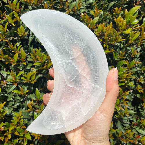 LARGE Polished White Selenite Moon Bowl, for Cleansing & Charging