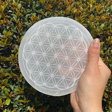 Load image into Gallery viewer, Large Selenite Carved Flower of Life Carved Plate
