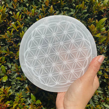 Load image into Gallery viewer, Large Selenite Carved Flower of Life Carved Plate