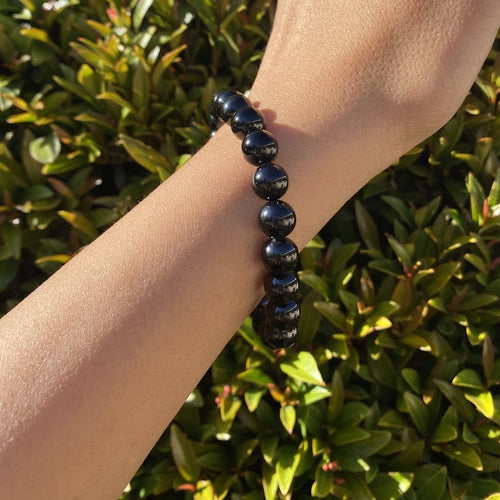 Black Obsidian Crystal Bead Bracelet for Protection & Truth