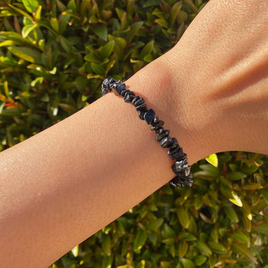 Black Tourmaline Crystal Drilled Chipstone Bracelet for Protection & Energy Purification