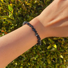 Load image into Gallery viewer, Black Tourmaline Crystal Drilled Chipstone Bracelet for Protection &amp; Energy Purification