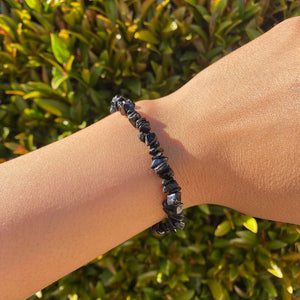 Black Tourmaline Crystal Drilled Chipstone Bracelet for Protection & Energy Purification