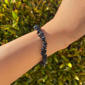 Black Tourmaline Crystal Drilled Chipstone Bracelet for Protection & Energy Purification