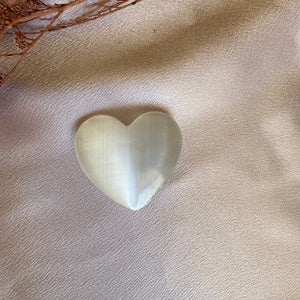 Polished White Selenite Crystal Heart Handstone