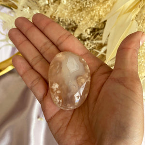 Polished Flower Agate Crystal Palm Stone, for Growth