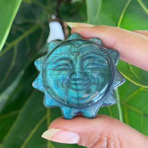 Blue Labradorite Crystal Sun Carving