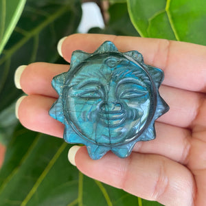Blue Labradorite Crystal Sun Carving