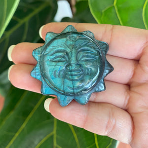 Blue Labradorite Crystal Sun Carving