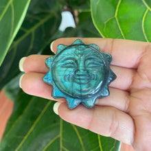 Load image into Gallery viewer, Blue Labradorite Crystal Sun Carving