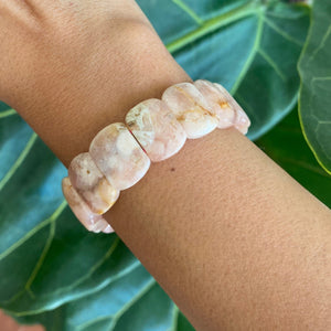 Flower Agate Crystal Square Bead Bracelet for Blossoming into your Potential