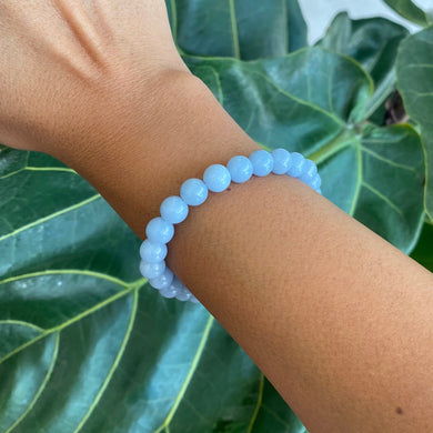 Blue Angelite Crystal Bead Bracelet for Growth & Communication