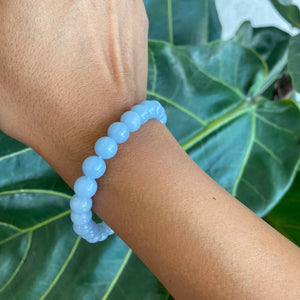 Blue Angelite Crystal Bead Bracelet for Growth & Communication
