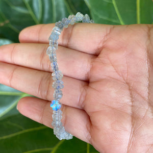 Labradorite Flower Beaded Stretch Bracelet for Intuition & Trust in the Universe