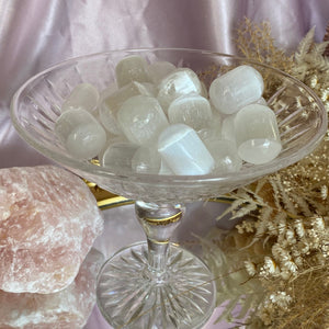 Pearly White Selenite Tumbled Freeform Stones, for Purification & Protection