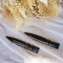 Load image into Gallery viewer, Silver Sheen Obsidian Dagger for Protection
