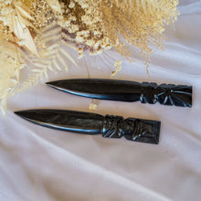 Load image into Gallery viewer, Silver Sheen Obsidian Dagger for Protection