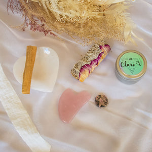 Self Love Crystal Box featuring Selenite, Rhodonite, & Rose Quartz