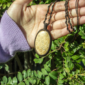 Coral Fossil Pendant Macrame Necklace for Longevity & Grounding