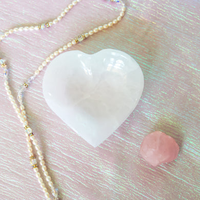 Polished White Selenite Crystal Heart, for Cleansing & Charging