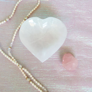 Polished White Selenite Crystal Heart, for Cleansing & Charging