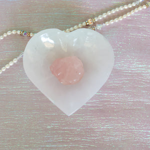 Polished White Selenite Crystal Heart, for Cleansing & Charging