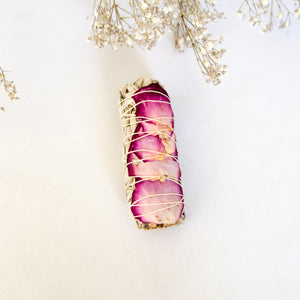 Dried Rose & White Sage Smudge Stick, Sustainably Sourced