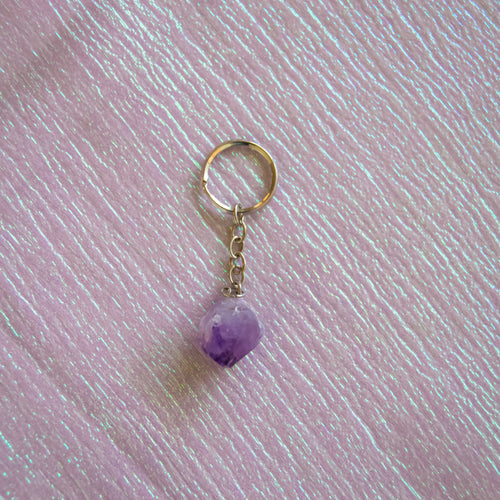 Raw Purple Amethyst Crystal Keychain, for Spiritual Protection