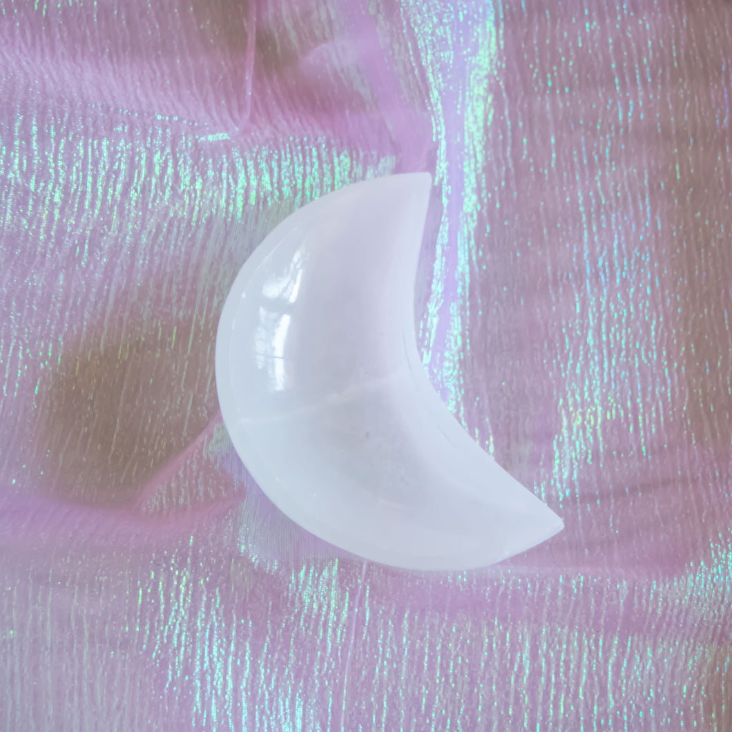 Polished White Selenite Moon Bowl, for Cleansing & Charging